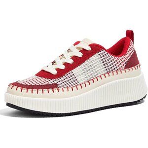 Lucky Step Women's Red Platform Sneakers Rhinestone Fashion Chunky Casual Shoes